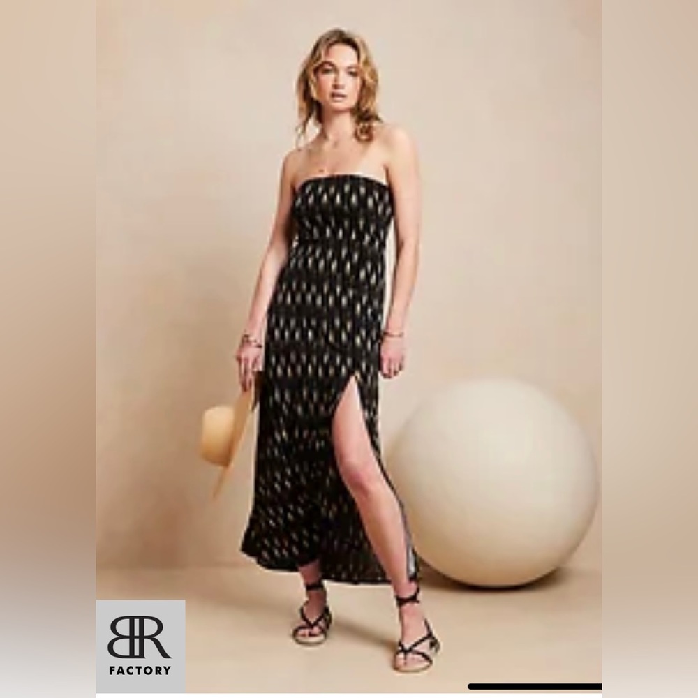 NWT Banana Republic Factory Black Tube Maxi dress Sz Small high slit stretch